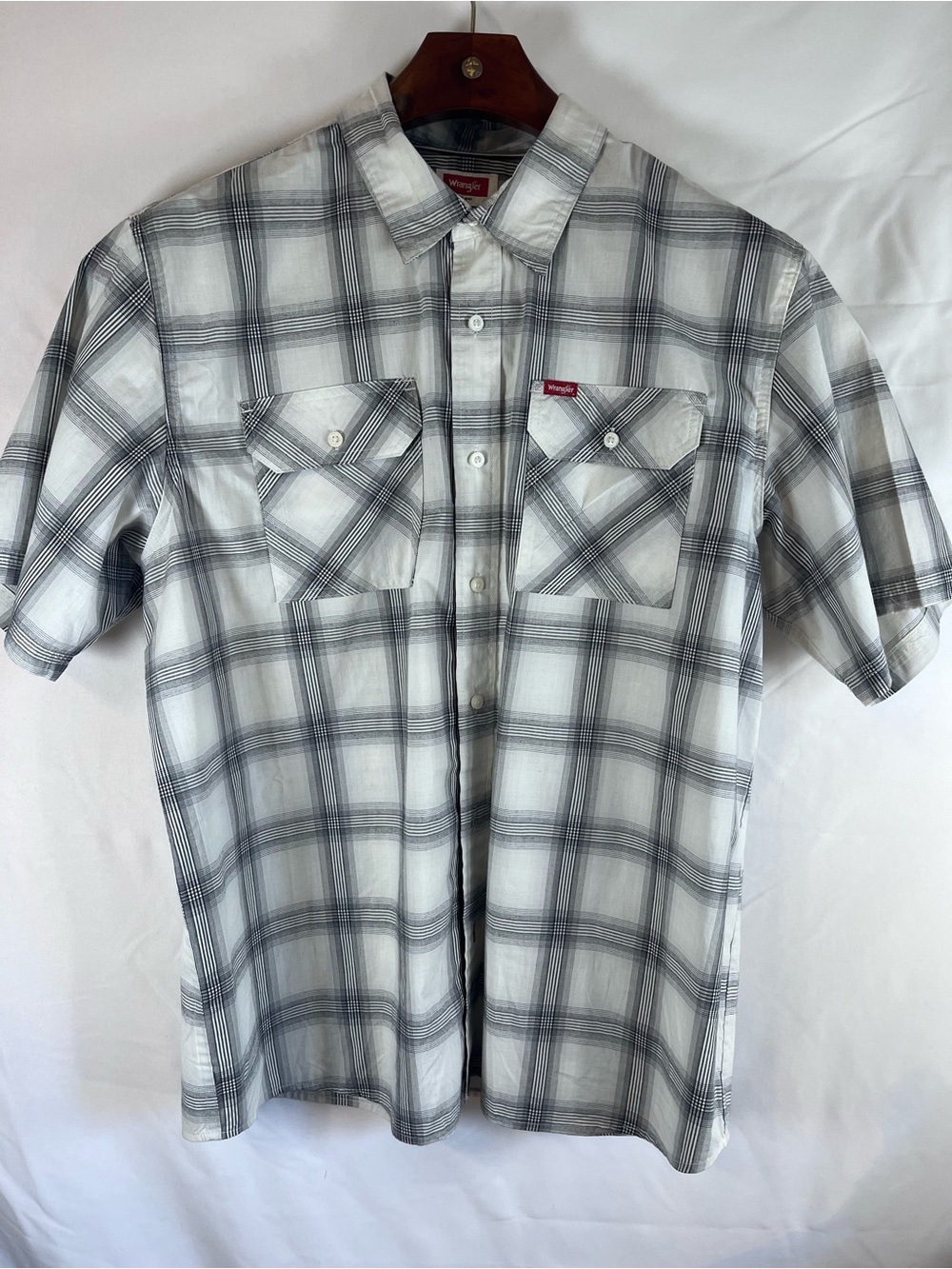 Wrangler Plaid Short Sleeve Button Front Shirt Men’s XL Gray Black Western